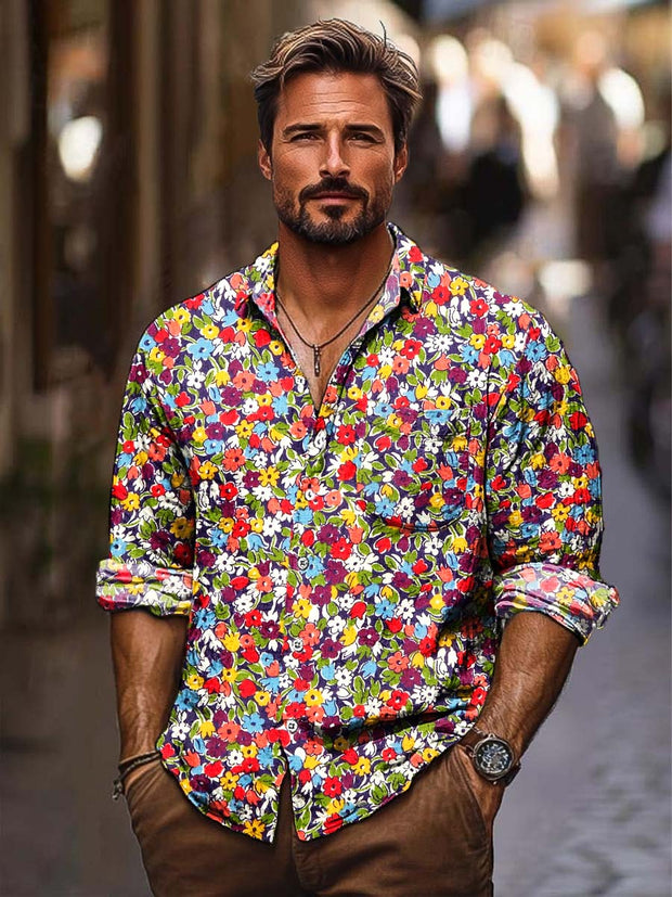 Men's beautiful floral print shirt with long sleeves