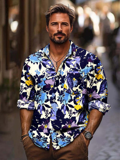 Men's fashion abstract print shirt long sleeved