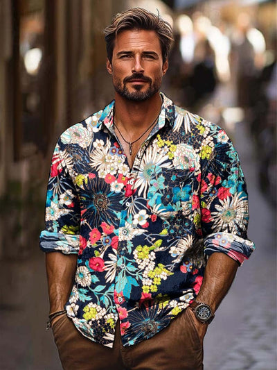 Men's holiday floral fashion charm long-sleeved shirt