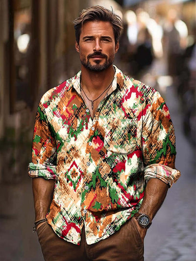 Men's fashion smudge print shirt with long sleeves