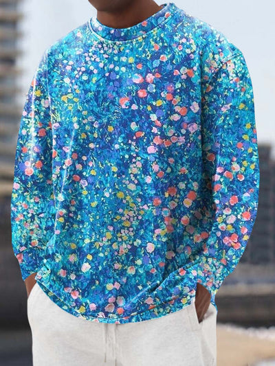 Men's elegant oil painting delicate print loose long-sleeved sweatshirt