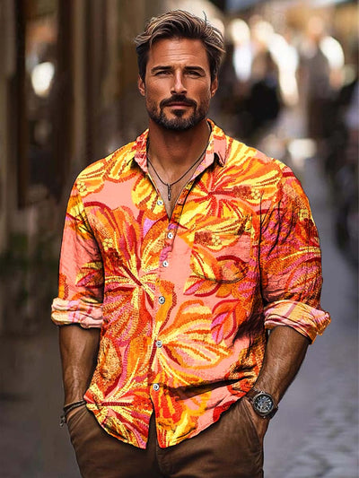 Men's all-over oil painting fashion loose long-sleeved shirt