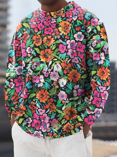 Men's glamour fashion floral print loose long-sleeved sweatshirt