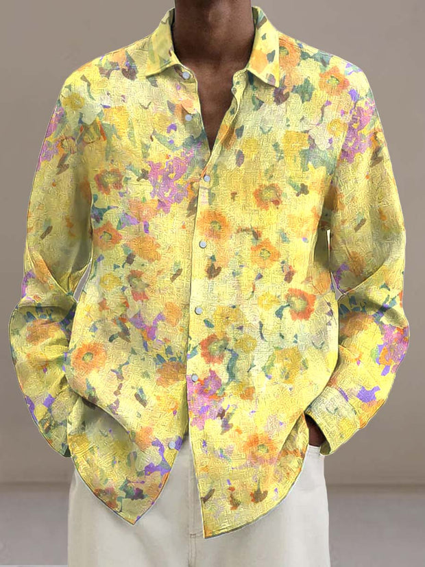 Men's delicate romantic print shirt with long sleeves