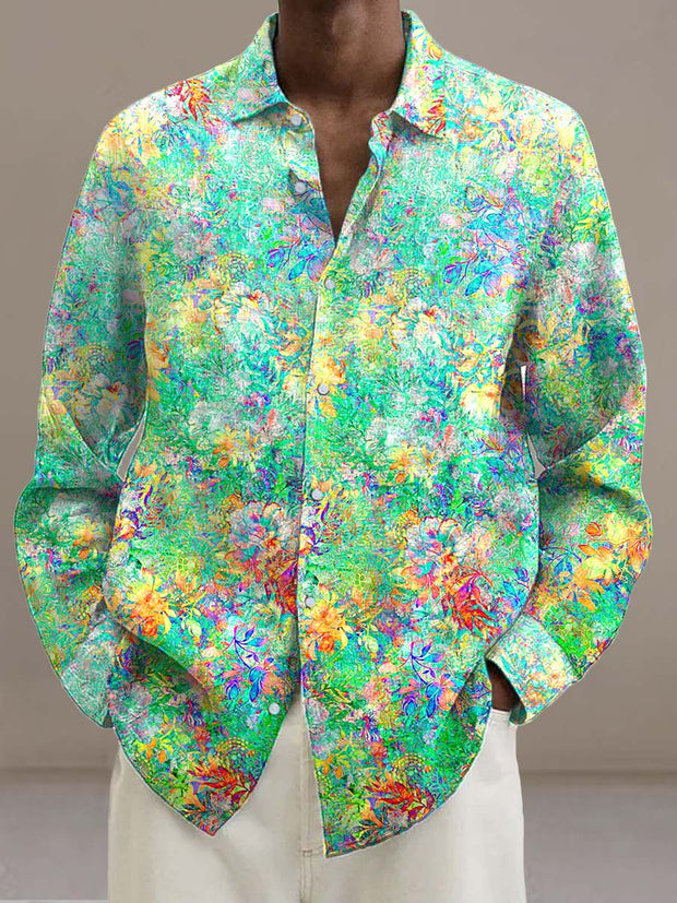 Men's Brilliant Bloom Abstract Flower Print Shirt Long Sleeve