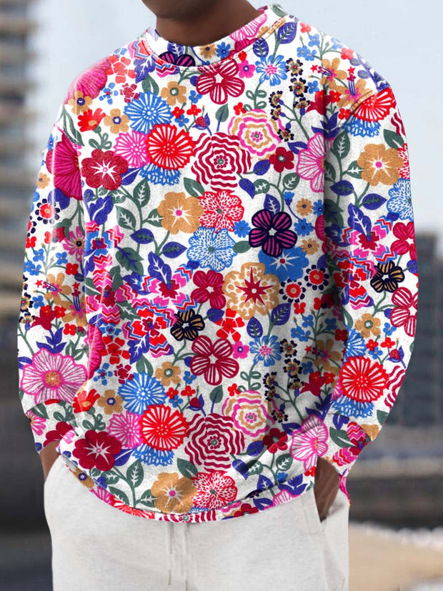 Men's trend lazy floral print loose long-sleeved sweatshirt