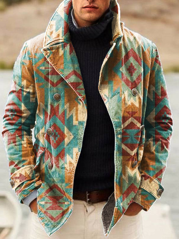 Gentleman Vintage Western Ethnic Geometric Art Print V-Neck Cardigan Sweater