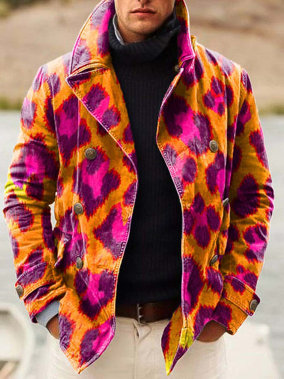 Men's Pink Leopard Print Fashion Charm Print Loose Jacket