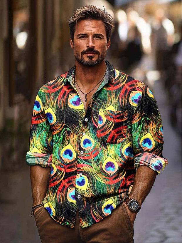 Men's simple fashion print casual long-sleeved shirt