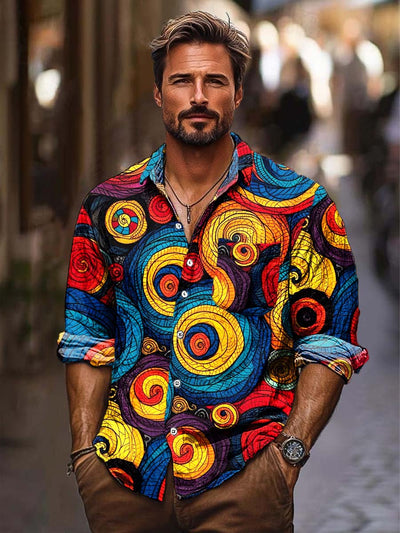 Men's classic versatile fashion print casual long-sleeved shirt