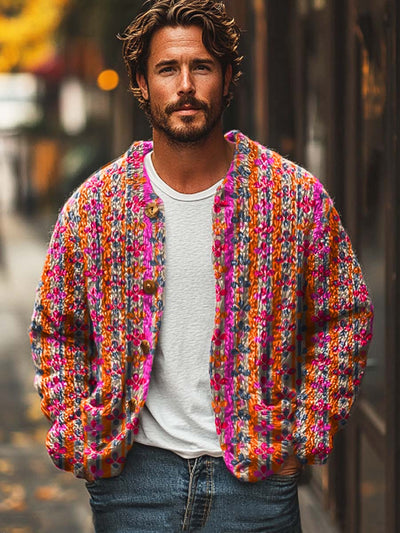 Men's colorful floral fashion print casual loose sweater jacket