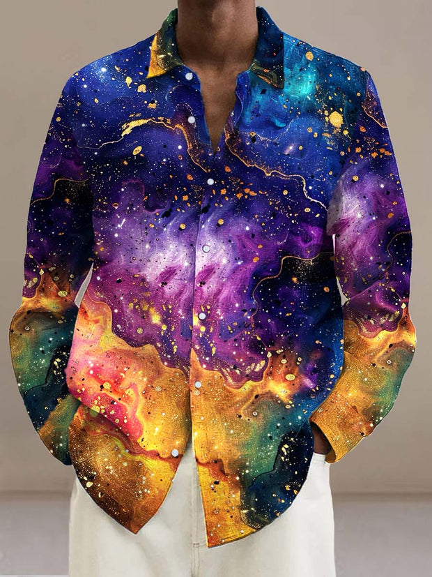 Men's fashion abstract digital print long sleeve shirt