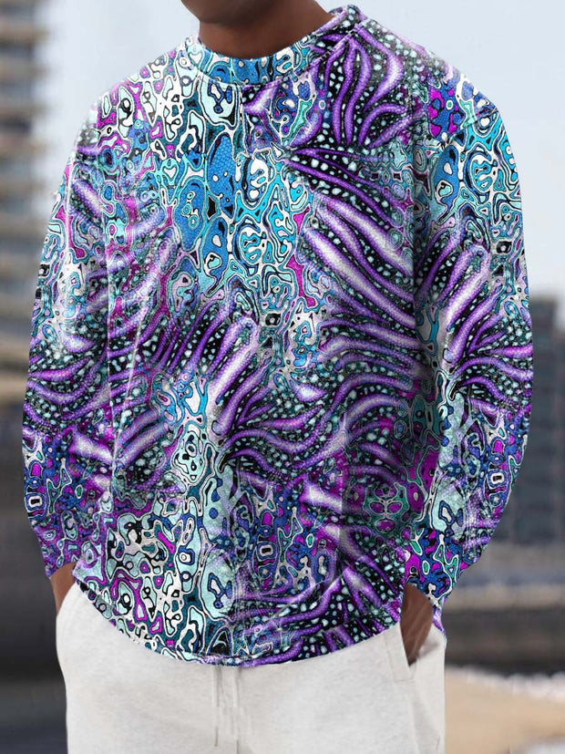 Men's abstract art fashion print casual loose fit long sleeve crew neck sweatshirt