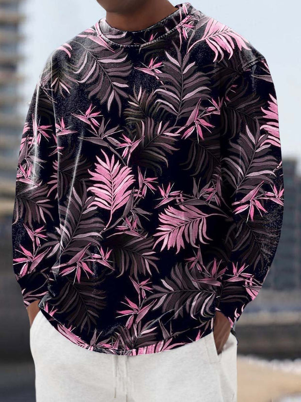 Men's Leaf Fashion Print Casual Loose Sleeve Crew Neck Sweatshirt