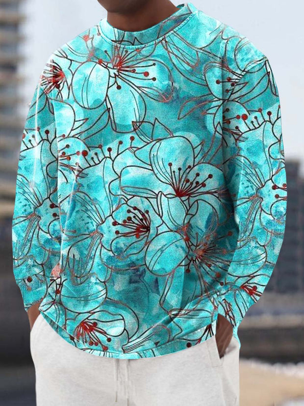 Men's colorful floral fashion print casual loose long sleeve crew neck sweatshirt