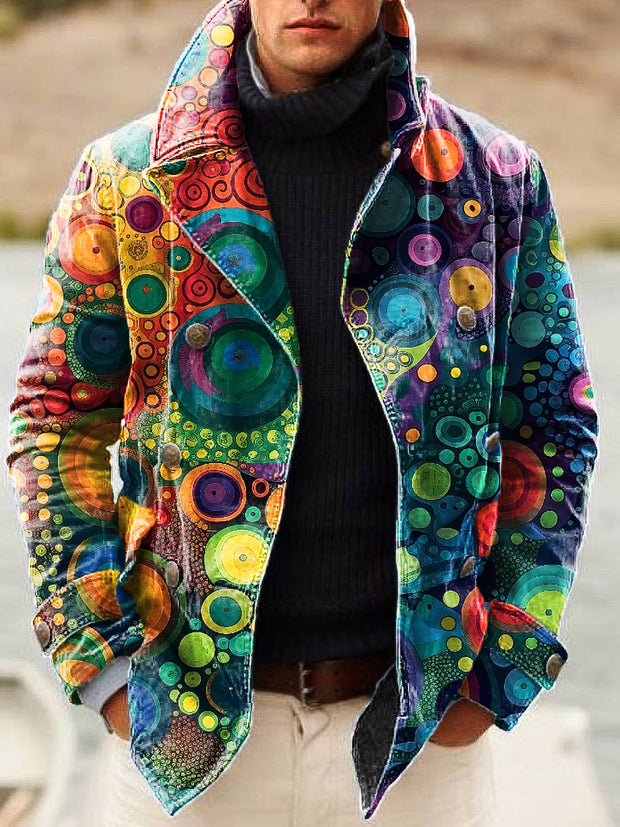 Gentleman Vintage Colorful Irregular Art Print Lapel Double Breasted Jacket