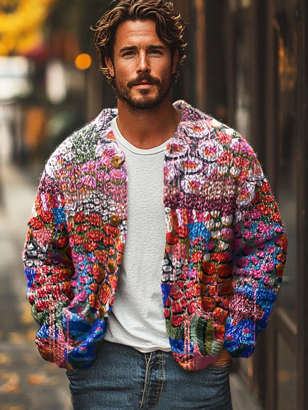 Men's Micro Bio Fashion Print Loose Long Sleeve Sweater Jacket