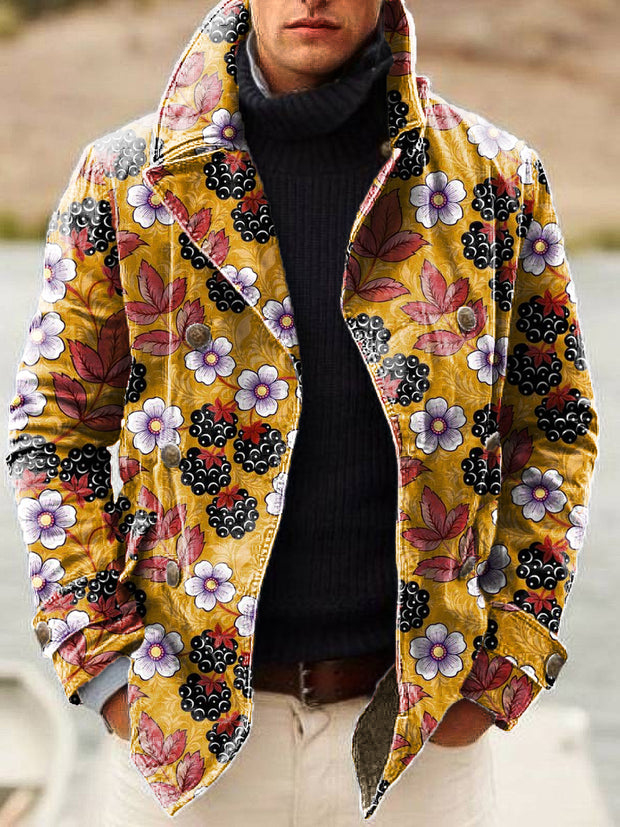 Gentleman Vintage Floral Art Print Lapel Double Breasted Jacket