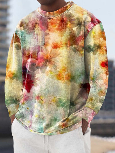 Men's classic floral print stylish casual crewneck sweatshirt with long sleeves