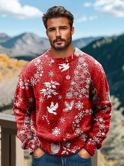 Gentleman Casual Red Christmas Art Print Crew Neck Sweater