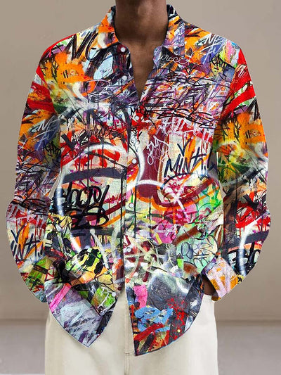 Gentleman senior abstract graffiti fashion casual beach shirt long sleeved