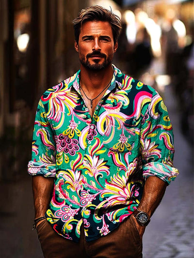 Gentleman's classic vintage floral casual beach shirt with long sleeves