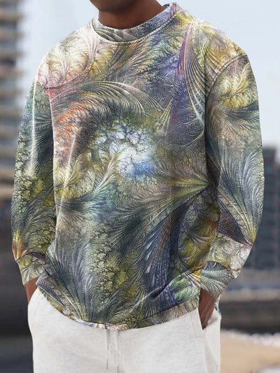 Men's premium feather print fashion casual crewneck sweatshirt long sleeved