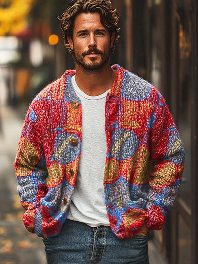 Men's colorful classic fashion digital print sweater cardigan jacket