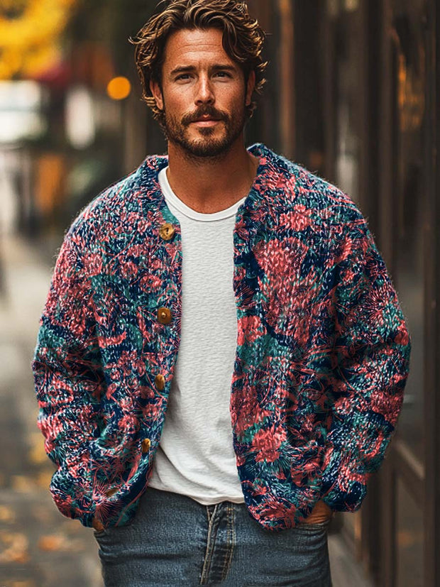 Men's Classic Fashion Personality Digital Print Casual Loose Sweater Cardigan Jacket