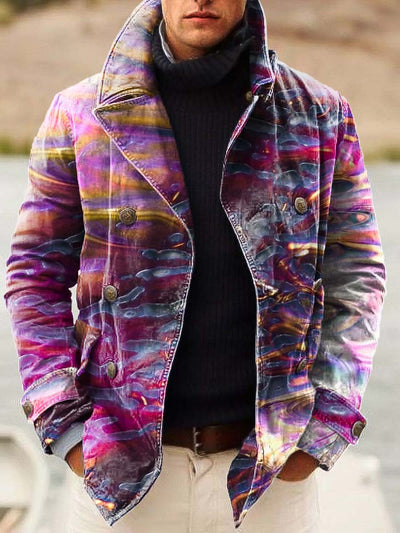 Men's fashionable personality casual digital print double-breasted jacket