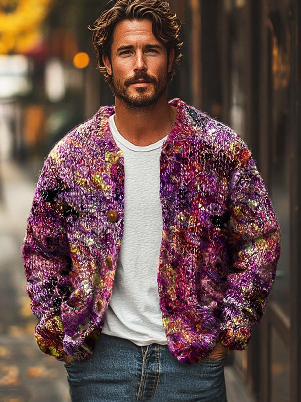 Men's abstract art fashion digitally printed sweater cardigan jacket