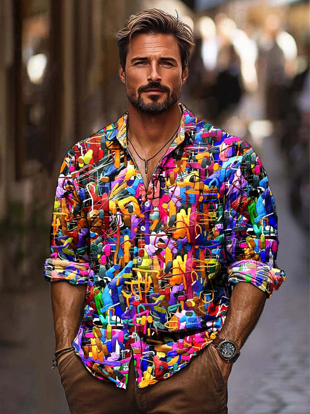 Men's classic fashion versatile digitally printed casual long-sleeved shirt