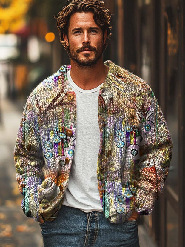 Men's vintage abstract fashion digital print sweater cardigan jacket