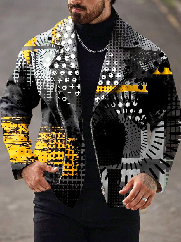 Gentleman Vintage Punk Geometric Graffiti Art Print Lapel Zipper Jacket