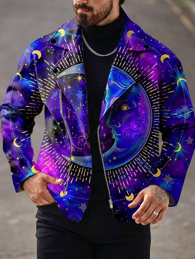 Gentleman Vintage Punk Divination Moon Art Print Lapel Zipper Jacket