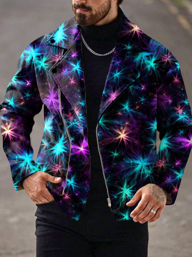 Gentleman Vintage Punk Neon Light Art Print Lapel Zipper Jacket