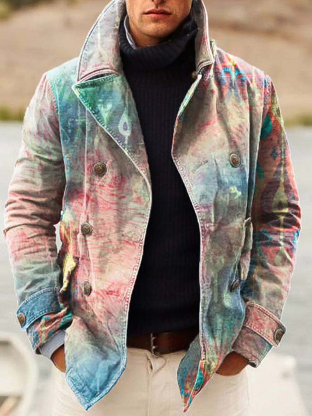 Men's simple fashion versatile digitally printed double-breasted jacket