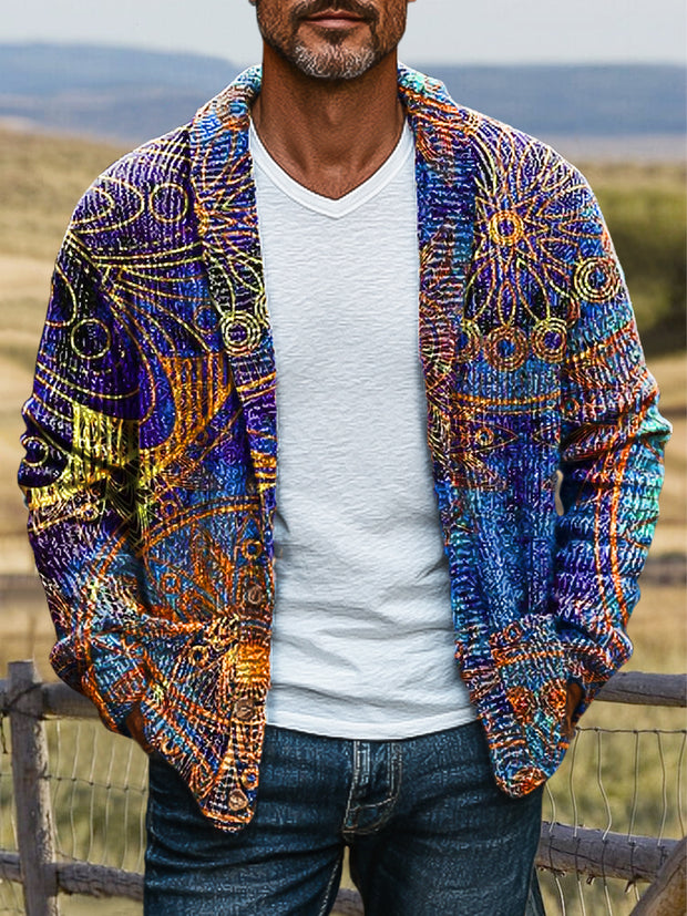 Gentleman Vintage Gold Mandala Art Print Lapel Sweater Cardigan