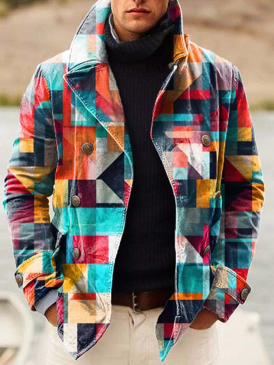 Men's Abstract J'H Fashion Digital Print Double-breasted Jacket