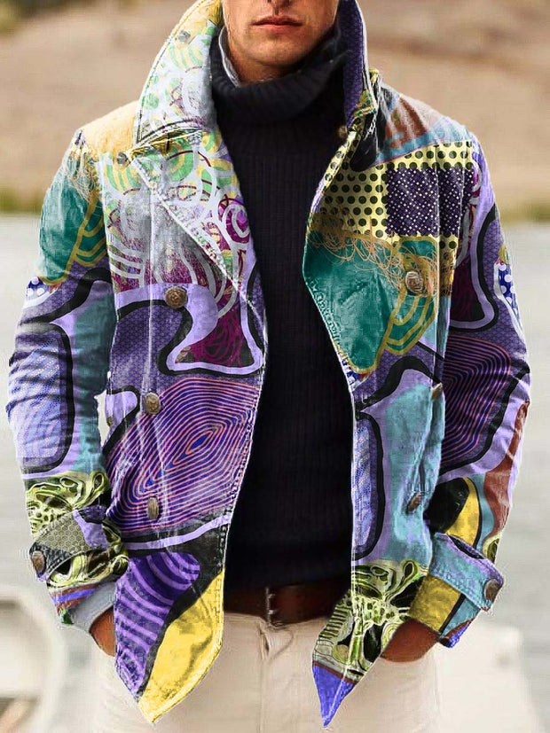 Men's classic and versatile fashion digitally printed double-breasted jacket