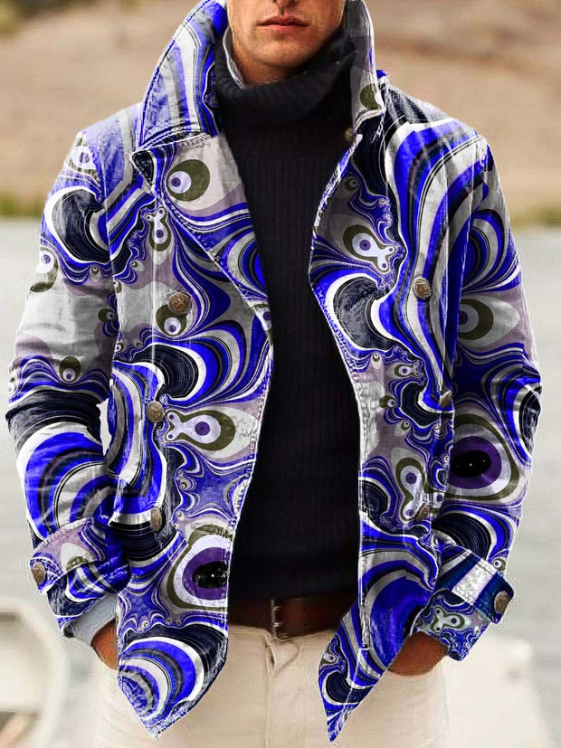 Men's classic pattern art rendering fashion digitally printed double-breasted jacket