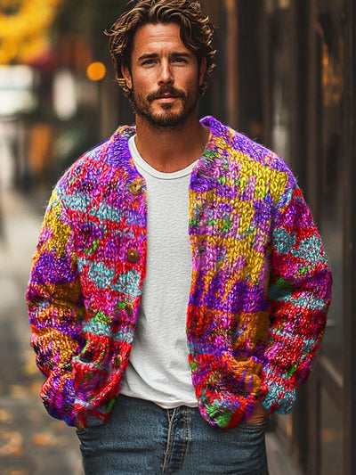 Men's bright and joyful fashion digitally printed sweater cardigan jacket