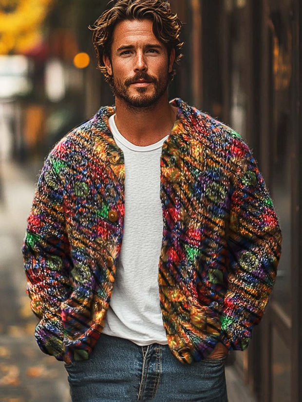 Men's classic vintage fashion print sweater cardigan jacket