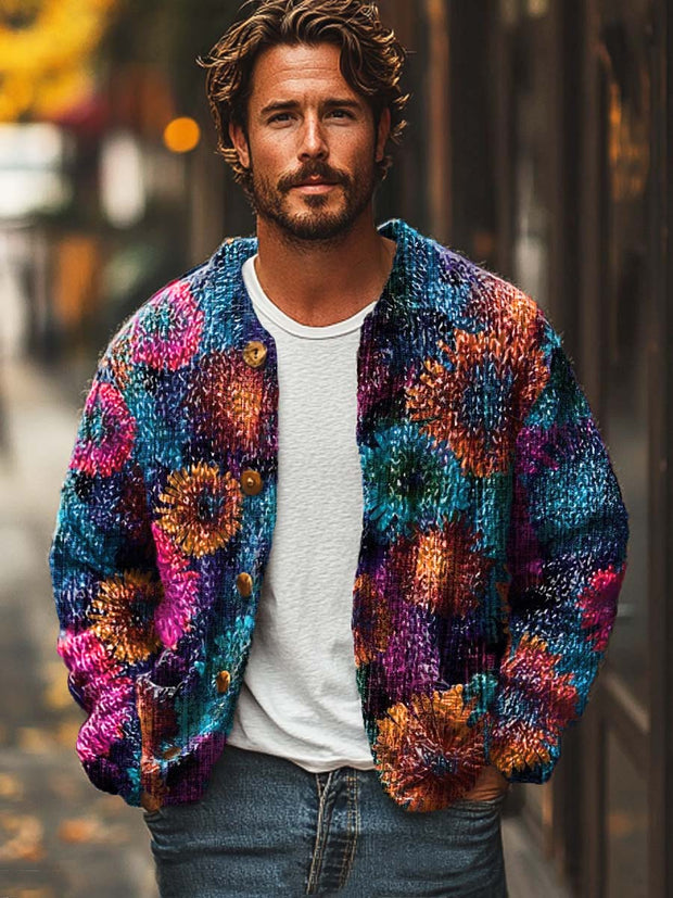 Men's Classic Floral Fashion Print Sweater Cardigan Jacket