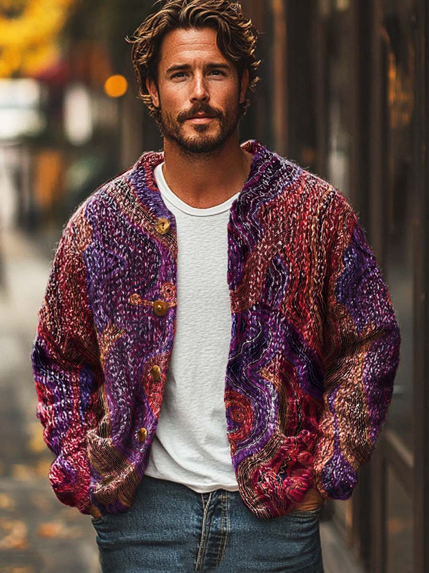 Men's classic temperament retro fashion digital print sweater cardigan jacket