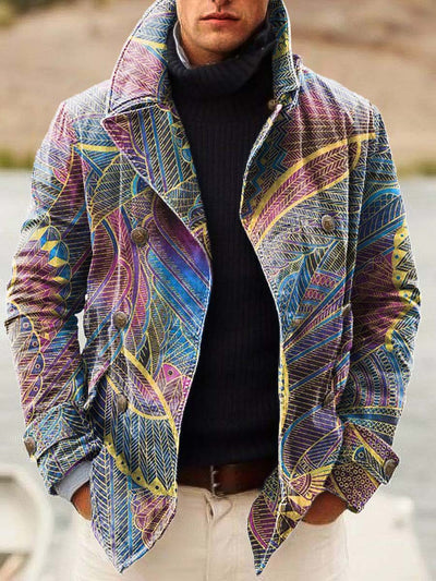 Men's simple fashion digitally printed double-breasted jacket