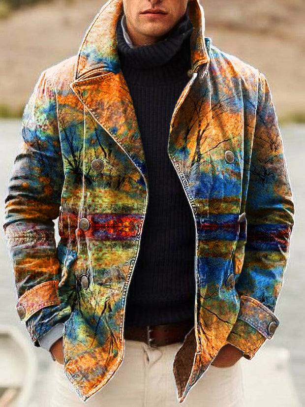 Gentleman Vintage Abstract Reflection Oil Painting Art Print Lapel Double Breasted Jacket