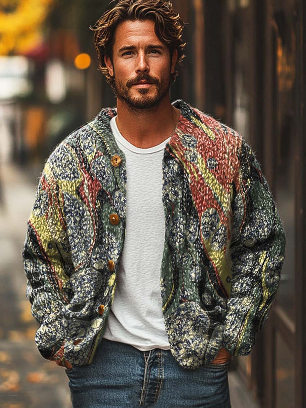 Men's vintage fashion digital print sweater cardigan jacket