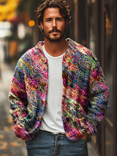 Men's rainbow good luck fashion art digital print sweater cardigan jacket