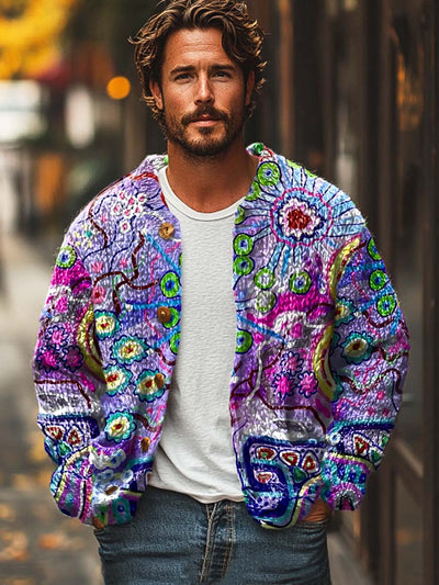 Men's abstract creature art fashion print sweater cardigan jacket